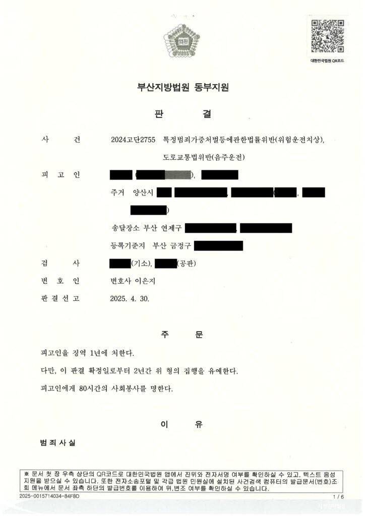 창원위험운전치상변호사 - 도심 고속도로 음주충돌 사건 사례 자료 1